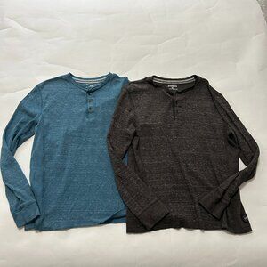 Lot of 2 Express Waffle Henley Shirt Mens sz M Gray & Teal Heathered Thermal Top